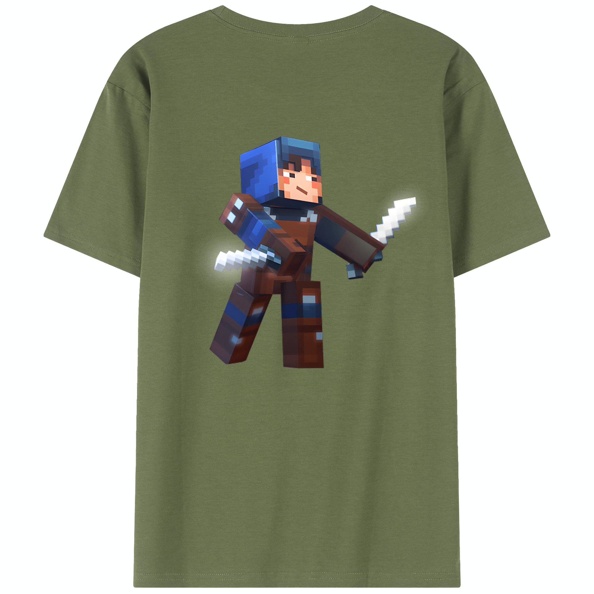 （画像用） マインクラフト ブロックの世界 Minecraft MC Block world 綿100％半袖Tシャツ（背面プリント）